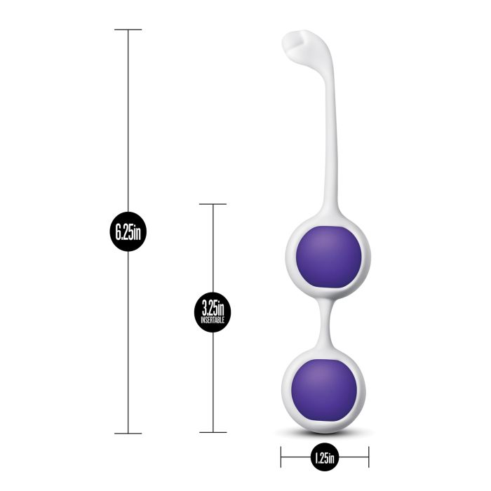 The Wellness 3 Step Kegel Training Kit balls displayed by length with a 1.5-inch insertable length.
