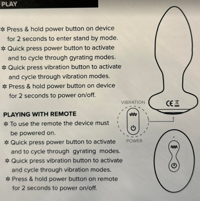 Alpine Gyrating Anal Plug w/ Remote instructions for use