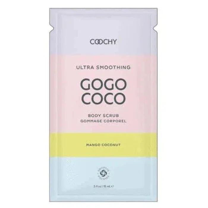 Coochy Ultra Smoothing GoGo CoCo Body Scrub .5oz sachet in mango coconut scent - exfoliating body scrub for sensitive skin for travel