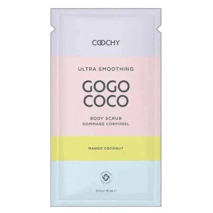Coochy Ultra Smoothing GoGo CoCo Body Scrub .5oz sachet in mango coconut scent - exfoliating body scrub for sensitive skin for travel