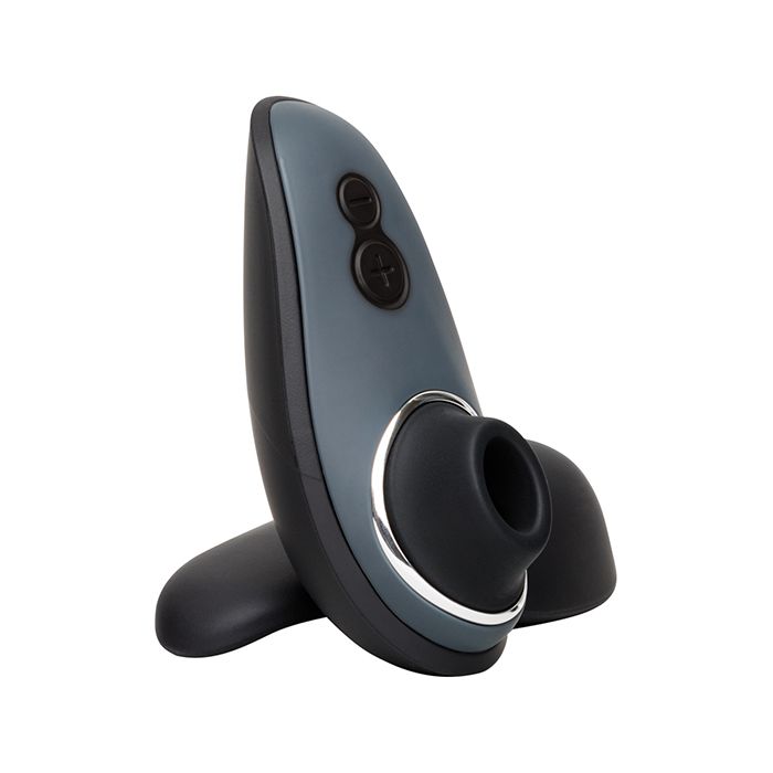 Womanizer Liberty clitoral stimulator in custom Fifty Shades grey color with a sleek, compact design, perfect for targeted pleasure and travel