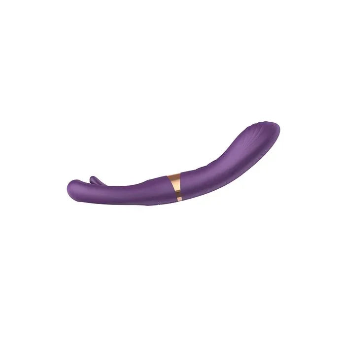 side view of purple dual ended finger Flick G Spot Vibrator on white background