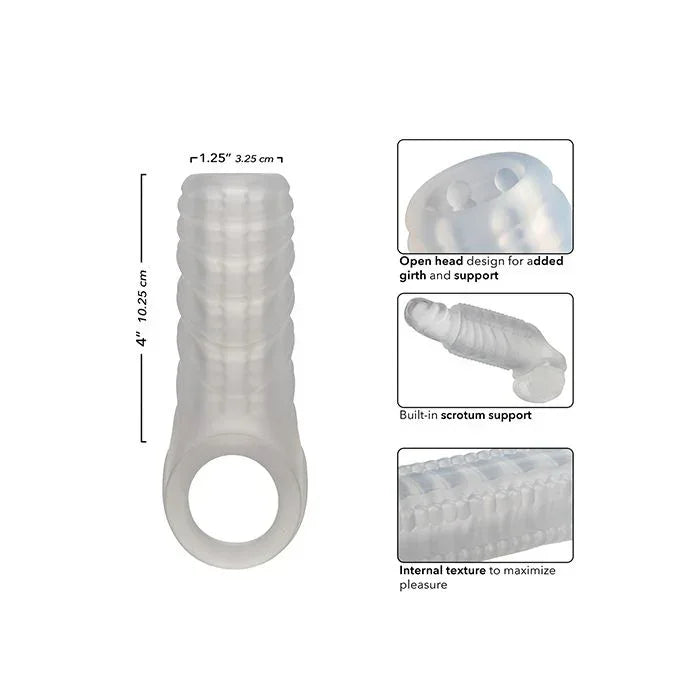 Measurements of the waterproof body-safe penis sleeve with textured design