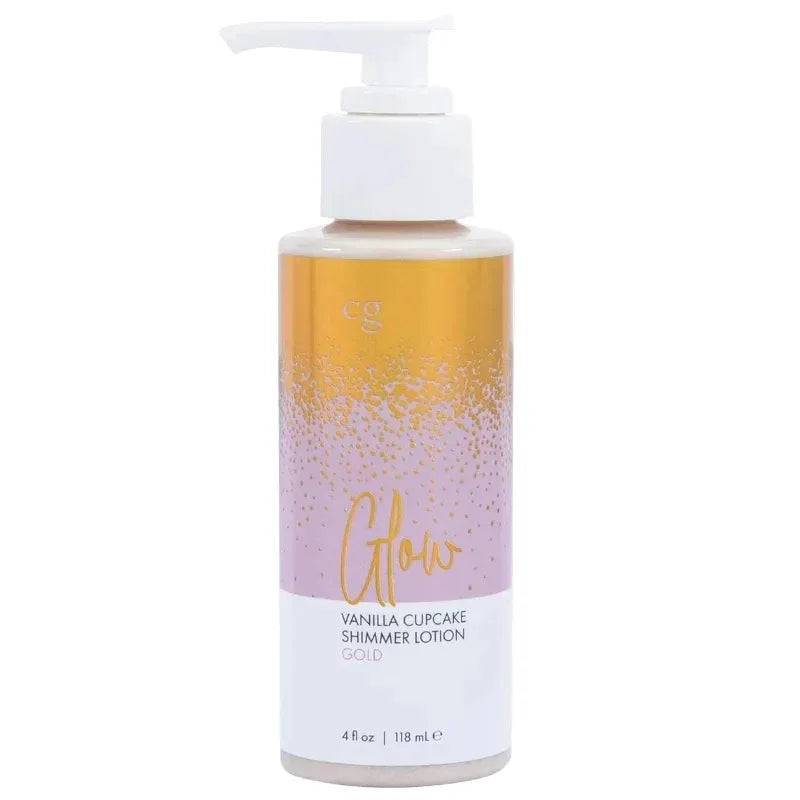 Gold shimmer body lotion bottle with vanilla cupcake scent by Classic Brands - paraben-free moisturizer with mica glow