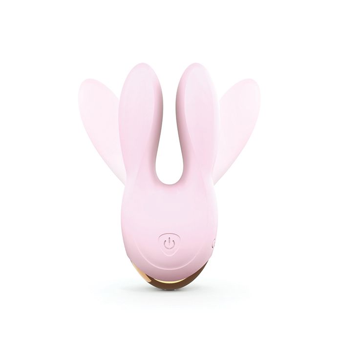 Love to Love Hear Me baby pink clitoral stimulator and vibrator with flexible bunny ears on white background