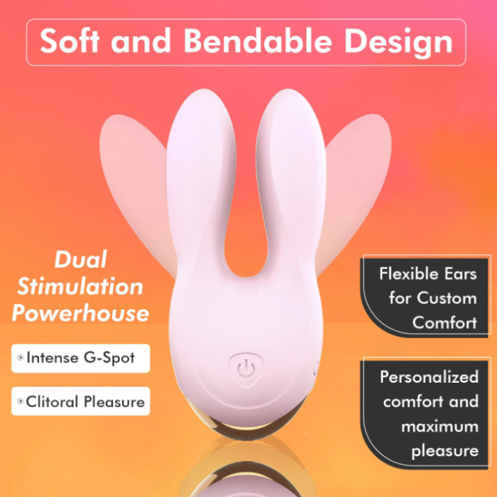 Hear Me vibrator showing soft and bendable design with flexible ears for custom comfort, for g-spot and clitoral pleasure