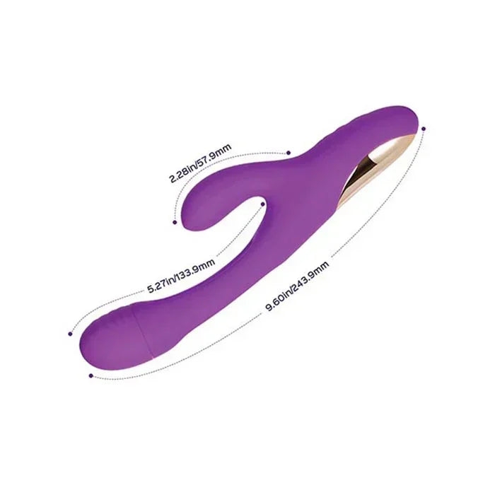 Honey Play Box Bora Rabbit Tapping G-Spot vibrator with overlay showing product dimensions: approximately 9.6 inches length and 1.4 inches width