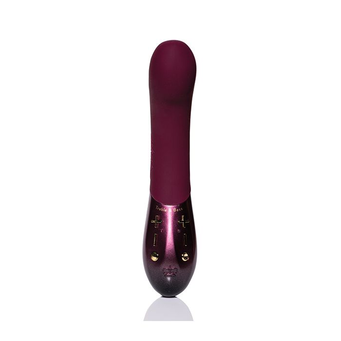 Front view of the Kurve Dual Motor G-Spot Pleasure Device standing upright, showcasing its soft gel tip and ergonomic curves at The Flirtation Station
