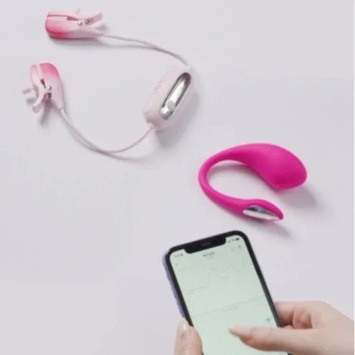 Lovense Gemini paired with Lovense Lush Mini Bluetooth vibrator shown side by side, suggesting versatile wearable options for enhanced couples play and app-controlled stimulation.