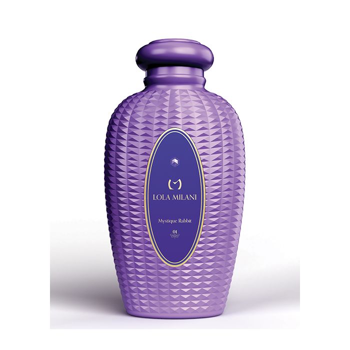 Purple Mistyque in a Bottle liquor bottle-inspired storage case by Lola Milani shown closed and upright