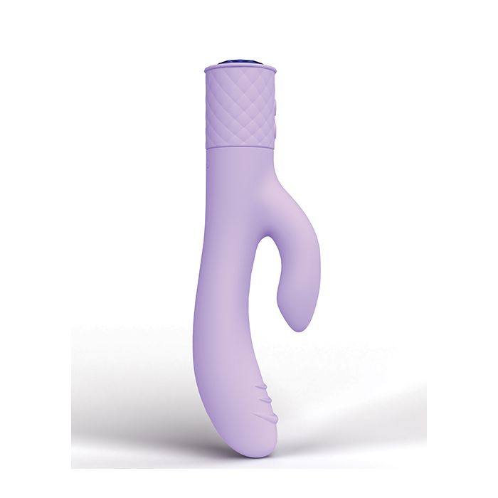 Classic purple Mistyque in a Bottle Rabbit vibrator by Lola Malani displayed on white background