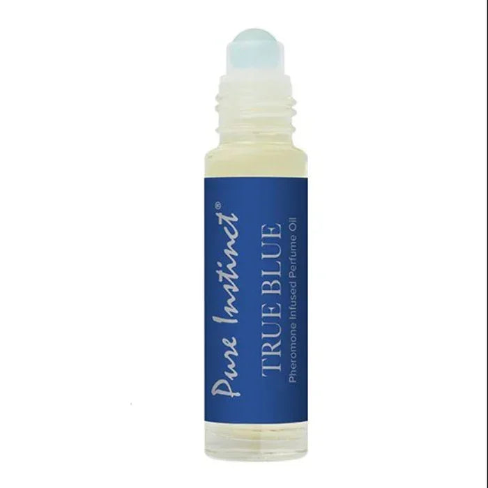 Pure Instinct Pheromone Roll-On Basic Instinct fragrance with cap off, showing roller ball applicator for pulse point use