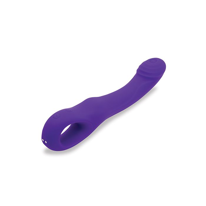 Purple Rhapsody Tapping Vibe with ergonomic curve and sculpted ridges, designed for versatile pleasure; body-safe silicone, waterproof, and features dual stimulation technology.