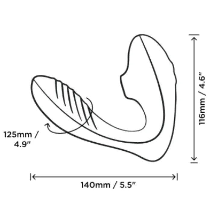 Measurements of the Romp Reverb Pleasure Air Waterproof rechargeable dual-stimulation rabbit vibrator with multiple settings