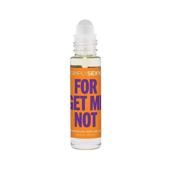 Simply Sexy Forget Me Not Roll-On Pheromone Perfume bottle with cap off, showing rollerball applicator for smooth, precise application.