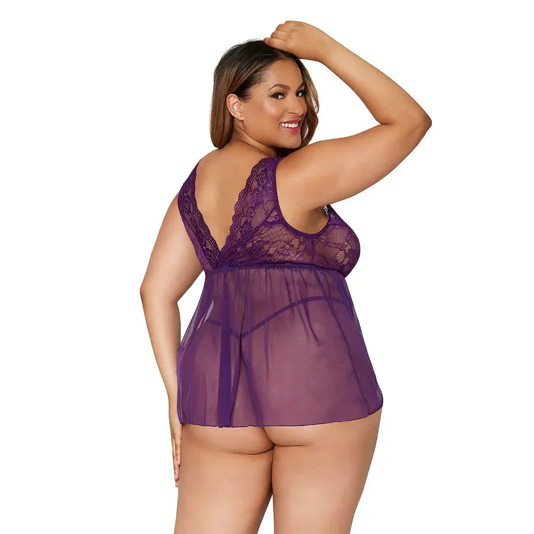 Sugar Plum Open Front Babydoll - The Flirtation Station