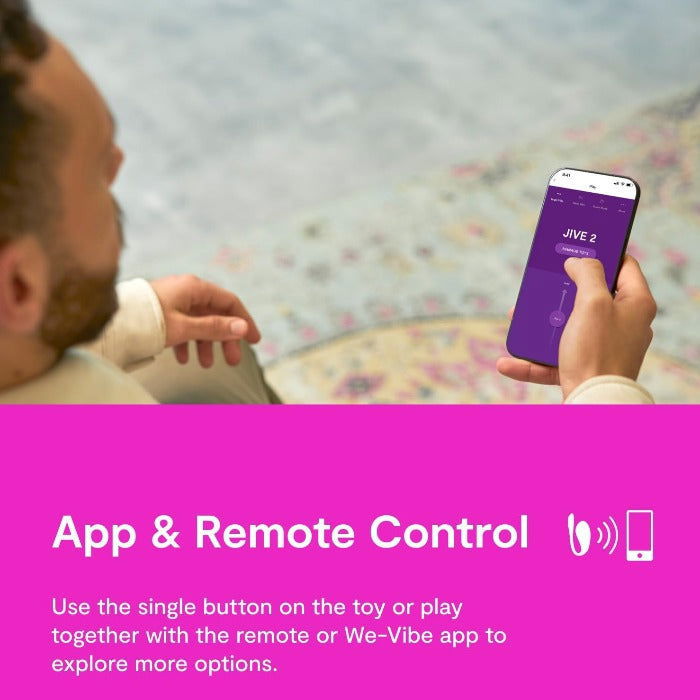 Lifestyle image: couple using We-Vibe Jive 2 app together in public