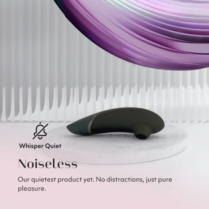 light grey background with benefit of the Womanizer Next 3D being whisper quiet