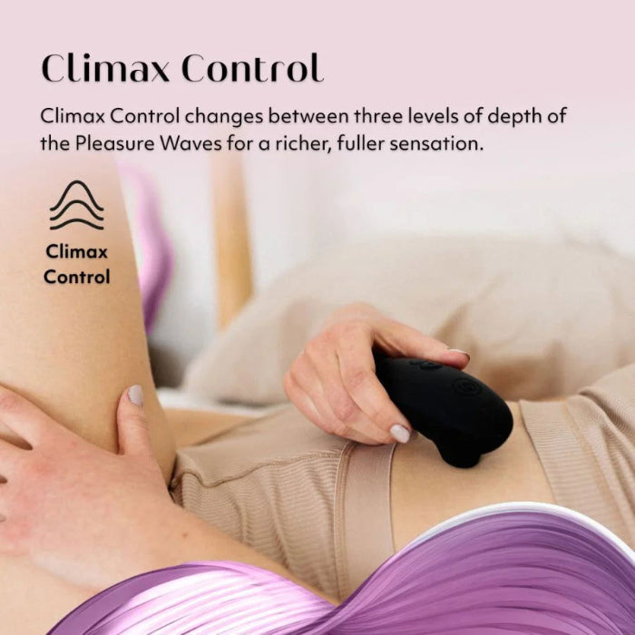 model showing the 14 different climax controls on the Womanizer Next