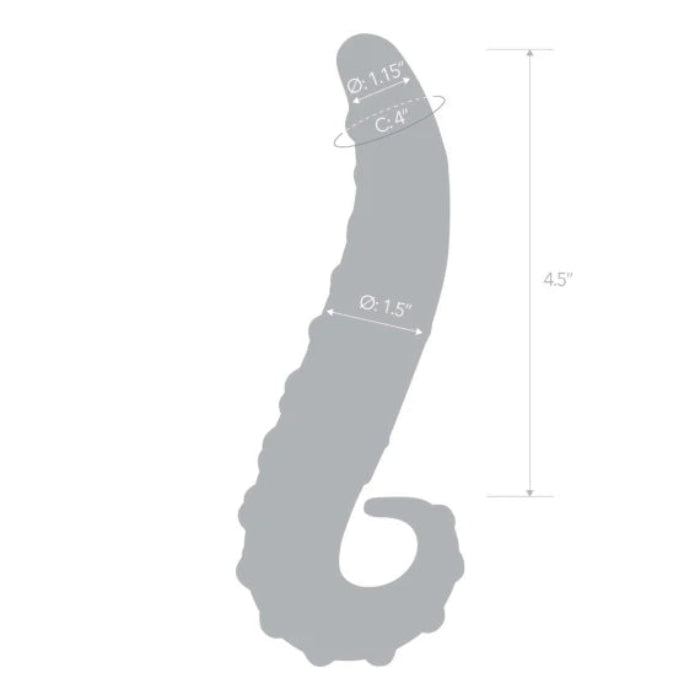 Black and white outline of Lick-It Glass Wand with length (6 inches) and width (1.5 inches) measurements indicated