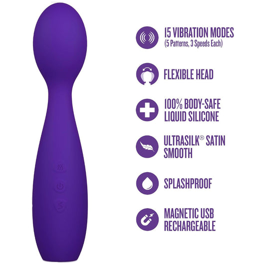 Blush Velvet High wand vibrator featuring 15 vibration modes, body-safe silicone, splashproof design, flexible head, and magnetic USB charging