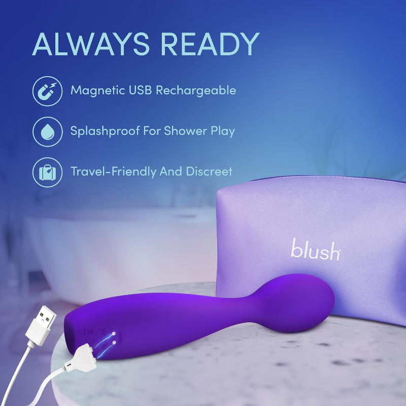 Blush Velvet High magnetic USB rechargeable silicone wand vibrator with splashproof and travel-friendly design