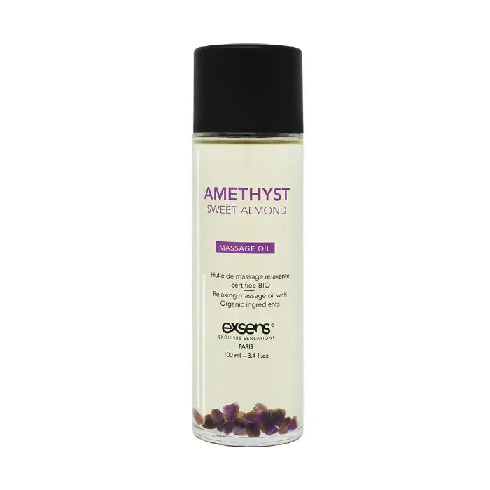 Exsens Amethyst Sweet Almond Crystal Body Oil featuring amethyst crystals and nourishing sweet almond oil