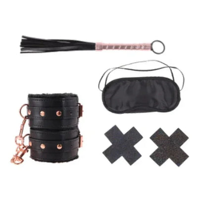 Playful bondage starter set ideal for couples new to BDSM and light restraint play set on a white background