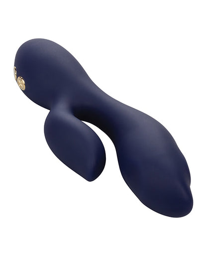 Close up side view of Chic Blossom oscillating vibrator showing ergonomic curved design and dual stimulation arms