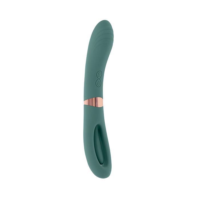 Sage green chic flick featuring a double-sided design, one end curved and ribbed, and the other end with a finger flicking mechanism.