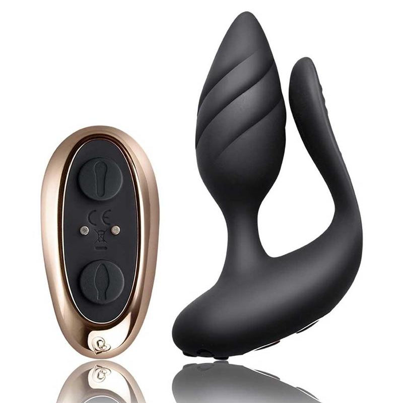 Cocktail Black dual motor couples vibrator with anal plug and flexible vaginal shaft with remote control