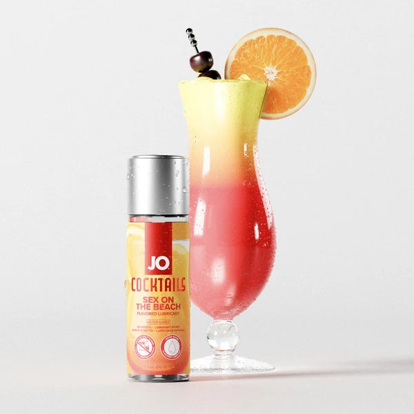 JO Cocktails Sex on the Beach flavored lubricant with tropical cocktail and orange garnish
