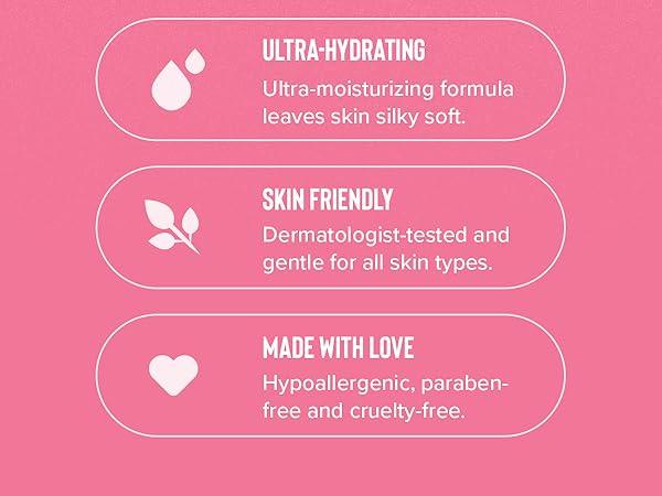 Text about Coochy Shave Cream product features on a pink background