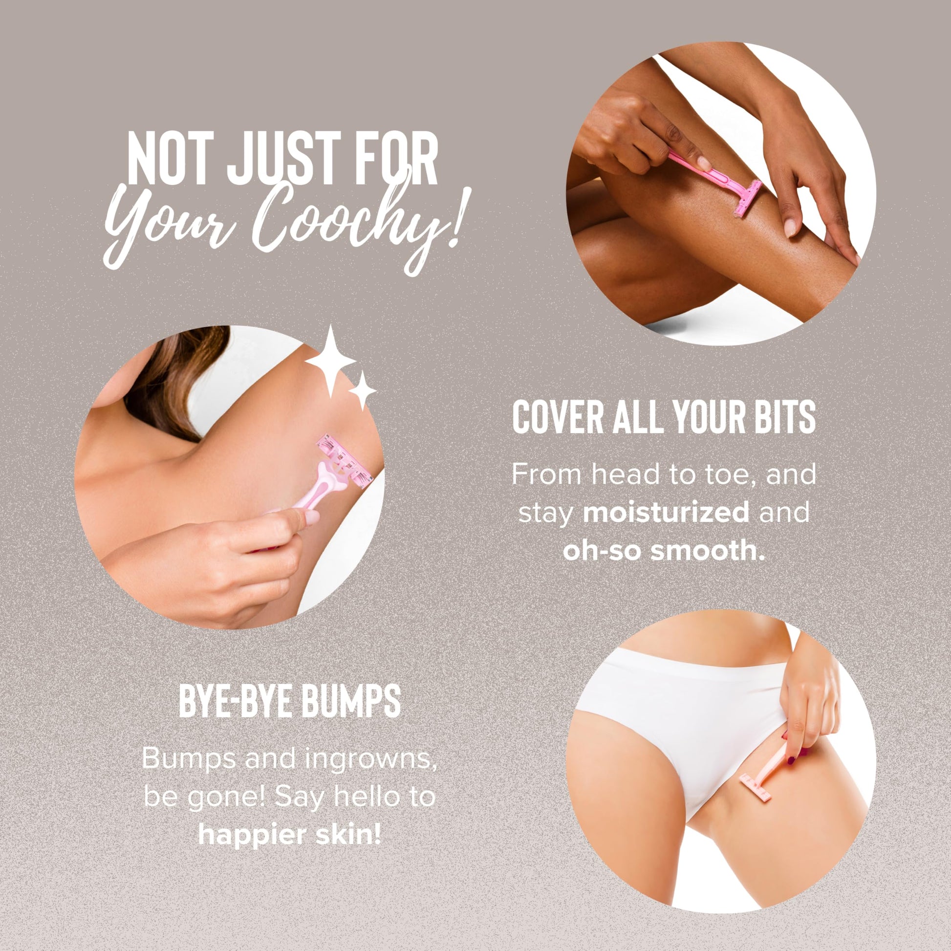 Coochy Ultra Hydrating Shave Cream not just for bikini area - use on underarms legs and entire body for moisturized smooth bump-free skin