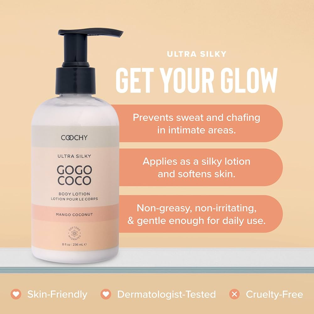 Coochy Ultra Silky Body Lotion benefits - prevents sweat and chafing, non-greasy formula, dermatologist-tested, cruelty-free for daily use