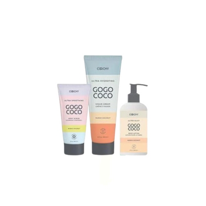 Coochy Ultra Shave Collection full set in Mango Coconut scent on white background