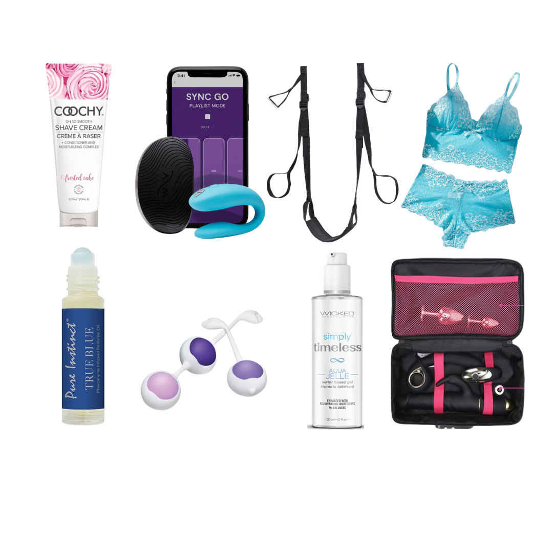 Organic and body-safe intimacy products displayed in curated collection by The Flirtation Station.