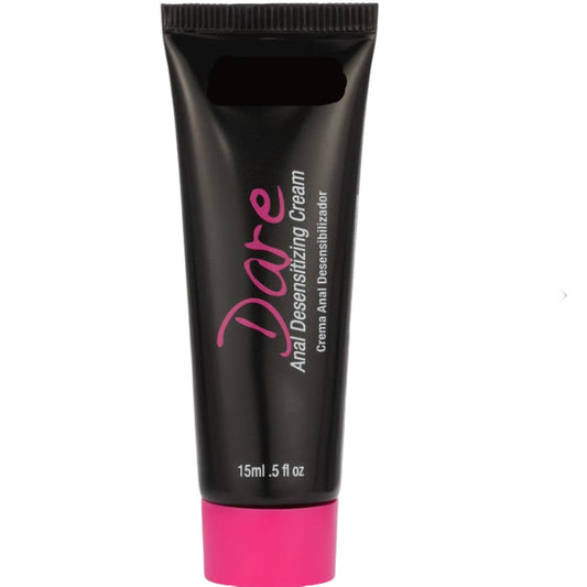 Tube of Dare Anal Desensitizing Cream with 5% benzocaine for gentle numbing and comfortable backdoor exploration.