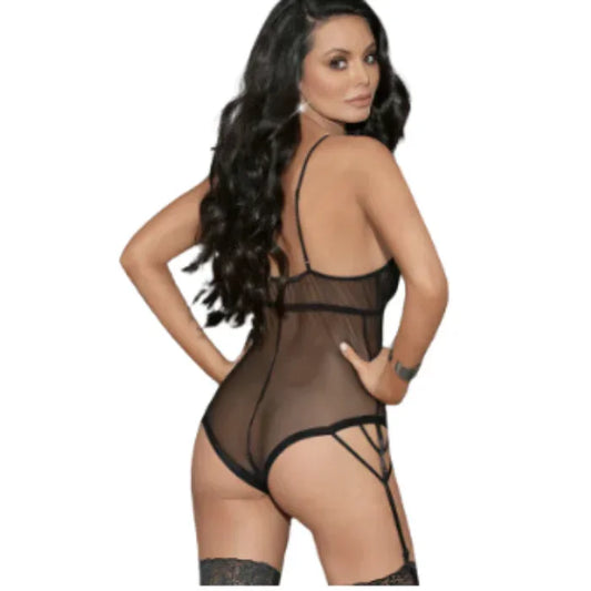 Dom Garter Slip Teddy side garters strappy details black lingerie