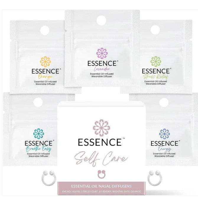 Self Care bundle set of 5 Essence Rings Complete Aromatherapy Wellness Kit on white background