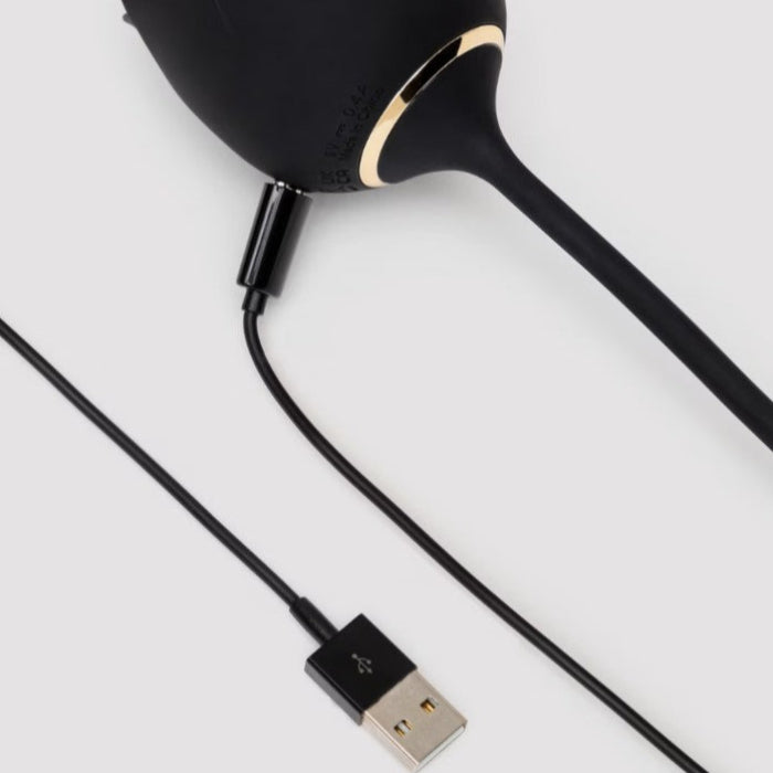 USB charging cable included with the Fifty Shades of Grey Dark Blushing Rose by Lovehoney, highlighting the rechargeable feature
