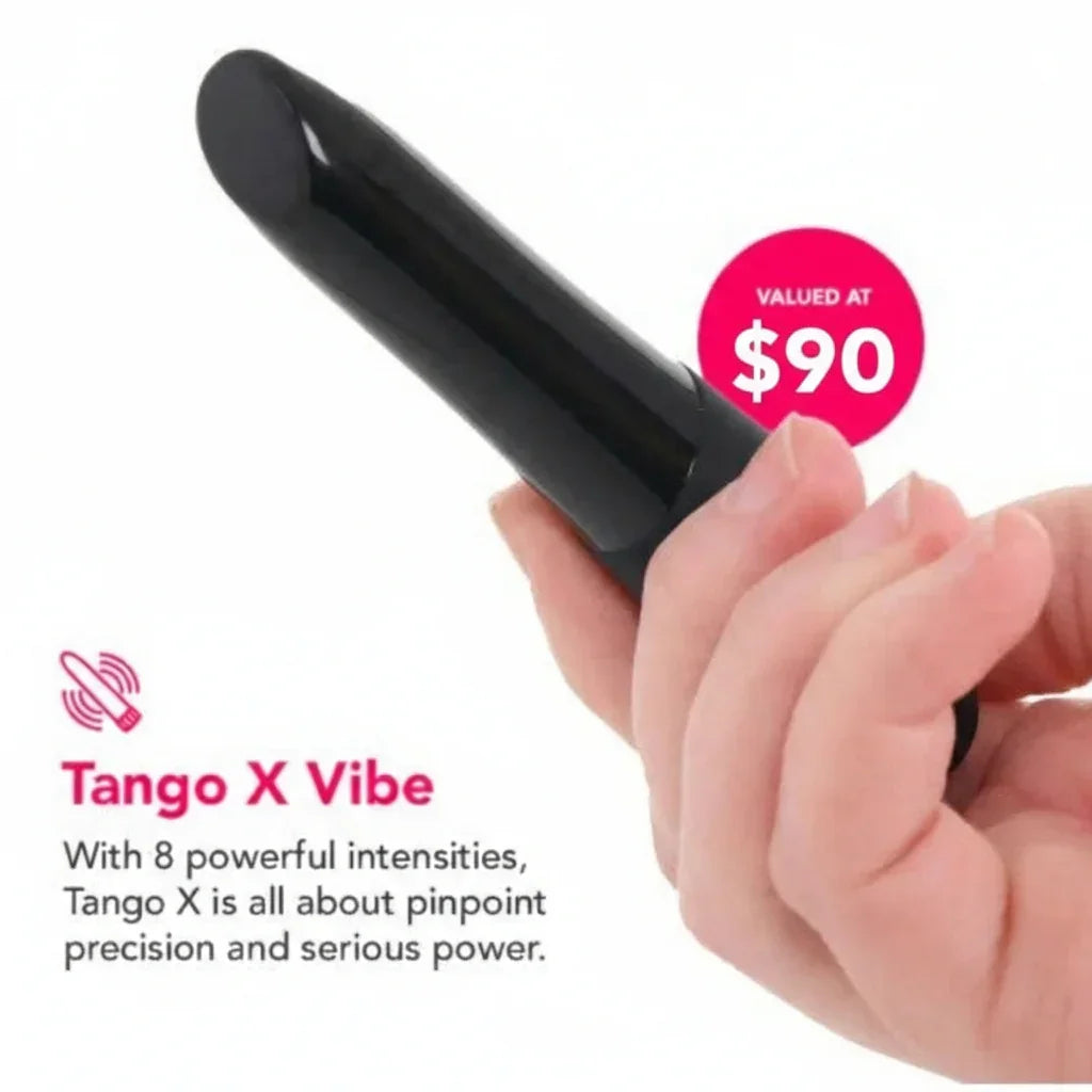 Rechargeable Tango X bullet vibrator from Fifty Shades of Grey & We-Vibe kit, ideal for solo or partnered exploration