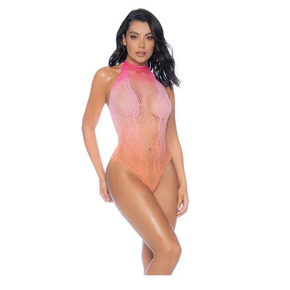 Sunset Bloom floral lace bodysuit front view - romantic ombre design with halter neckline