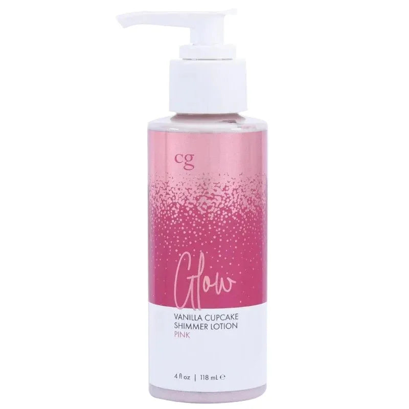 Pink shimmer body lotion bottle with vanilla cupcake scent by Classic Brands - paraben-free moisturizer with mica glow