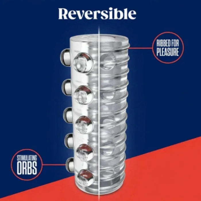 Reversible glow stroker textures: ribbed side for intense pleasure, orb side for gripping sensation.