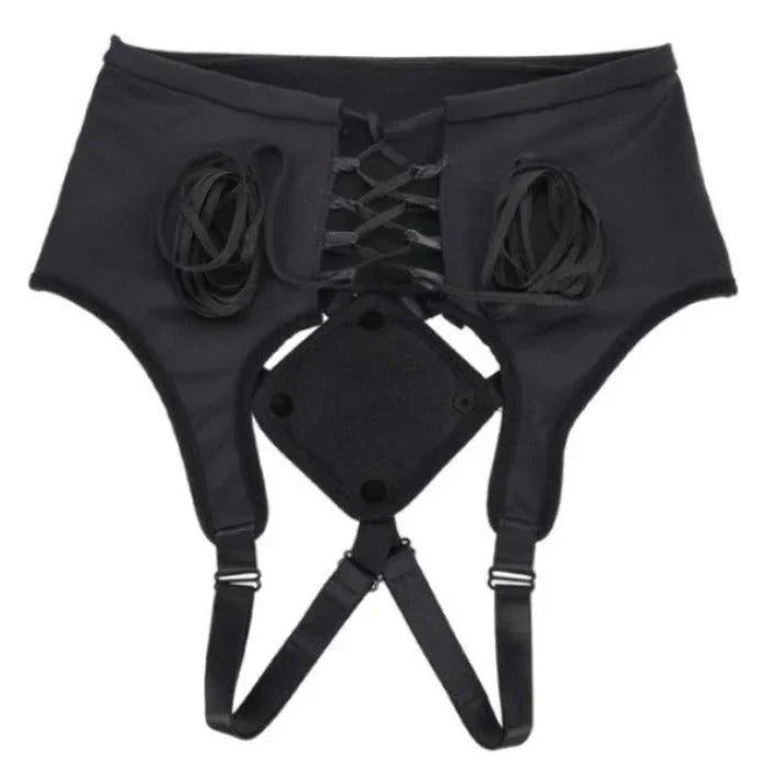 Sportsheets High Waisted Strap-On Harness Corset – Full Product Flat Lay
