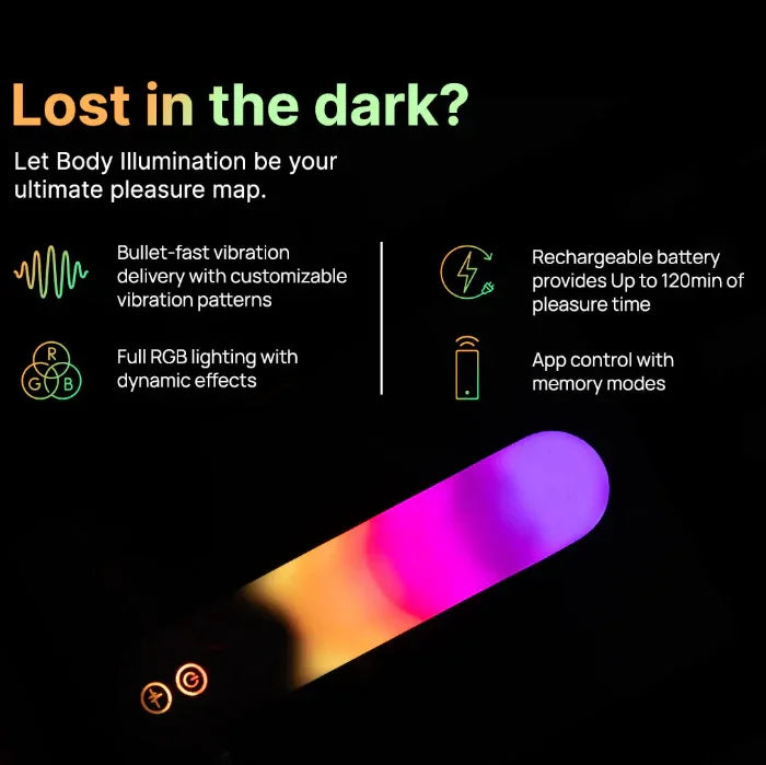 Illumination The Bullet features - app control, 3 memory slots, and powerful vibrations