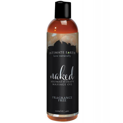 A bottle of Organic Aromatherapy Massage Oil in unscented Naked scent on white background