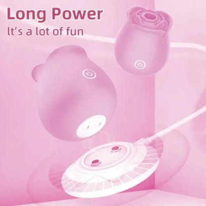 Inya Pink Rose Toy with magnetic USB charging base shown beside it