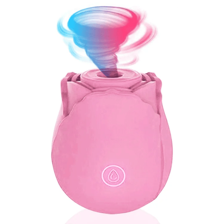 Pink Rose Toy Inya clitoral sucker vibrator displayed on a white background, featuring delicate cherry blossom color